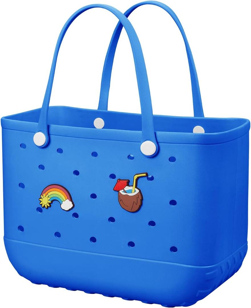 Beach Bag Rubber Tote Bag - Waterproof Travel Bag for Women Washable Tote Bag Handbag for Sports Beach Market Pool (Large, Blue)