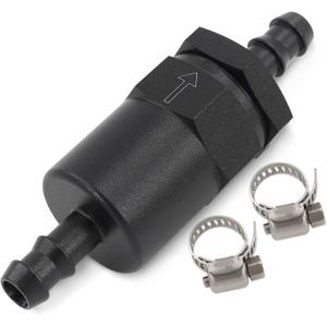3/8" Billet Aluminum Barb Inline Fuel Filter 30 Micron with 2 Clamps Black Universal Fit for gasoline, diesel, but not for E85 fuel (3/8")