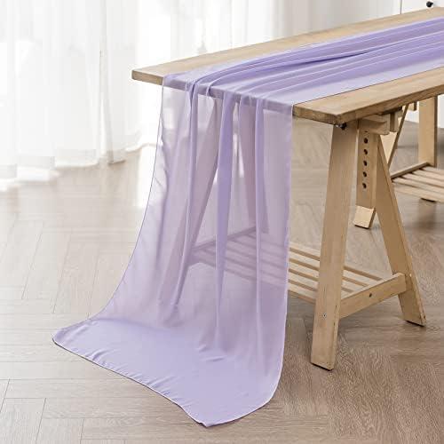 flohar 6Pack 9ft Chiffon Table Runner 14x108 Inch Sheer Romantic Table Runner for Wedding Birthday Party Bridal Shower Outdoor Decoration-Lavender
