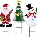 3 Pcs Christmas Decorative Metal Stakes Outdoor Christmas Decor Metal Xmas Snowman Santa Claus Tree Yard Decorations for Garden Lawn Yard Signs