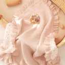 lulumoon Muslin Ruffle Baby Blanket - Soft Breathable 100% Cotton Newborn Wrap for Stroller Travel & Car Seat - Ideal for Photography & Nursery Decoration 40"x36"(Pink Heart)