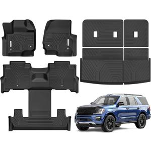 YITAMOTOR Floor Mats for Ford Expedition 2018-2024 7-Seater (Not for Max Model), Custom Fit All Weather TPE Mat, 18-24 Ford Expedition 7 Seats Accessories Floor Liners Full Set, Backrest & Cargo Liner