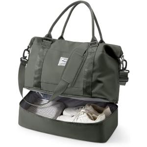 Spirit Travel Duffel - 18x14x8 Inches Weekender Overnight Bag with Shoes Compartment, Trolley Sleeve, Carry On for Airplanes, Sport Tote Gym Bag - Green (Large)