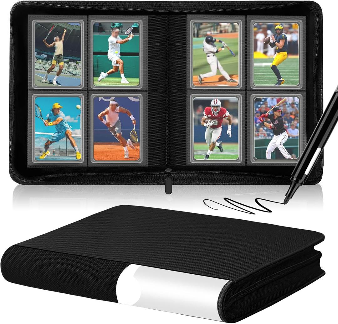 COAZEX 4 Pocket Top loader Binder for 160 3" x 4" Toploaders, Side Loading Trading Card Folder, Waterproof PU Leather, Ringless, Double-Sided Pockets for MTG, TCG, Sports Cards, Black