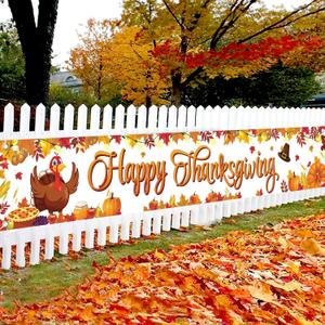 KatchOn, Happy Thanksgiving Banner Outdoor - Xtralarge 120x20 Inch | Yard Banner for Thanksgiving Decorations and Yard Party Decoration | Turkey, Autumn Fall Decorations (White and Red)