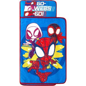 Super Soft Plush Toddler Quilted Nap Mat with Built in Blanket and Pillow (20"Wx46"L, Spidey and His Amazing Friends)