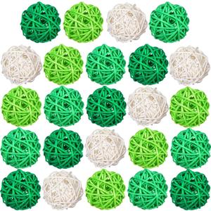 24 Pcs St Patrick's Day Decoration Wicker Ball Vase Filler 1.8 Inch Light Green Dark Green White Balls for Saint Patrick's Day Table Shelf Bowl Vase Fillers Home Supply