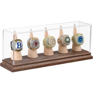 Championship Ring Display Case Baseball Softball Football Ring Holder for 5 Rings Wanult Wood Base Acrylic Sports Ring Display Case Stand for Men Wooden Ring Box for Women Memorabilia Showcase Cube