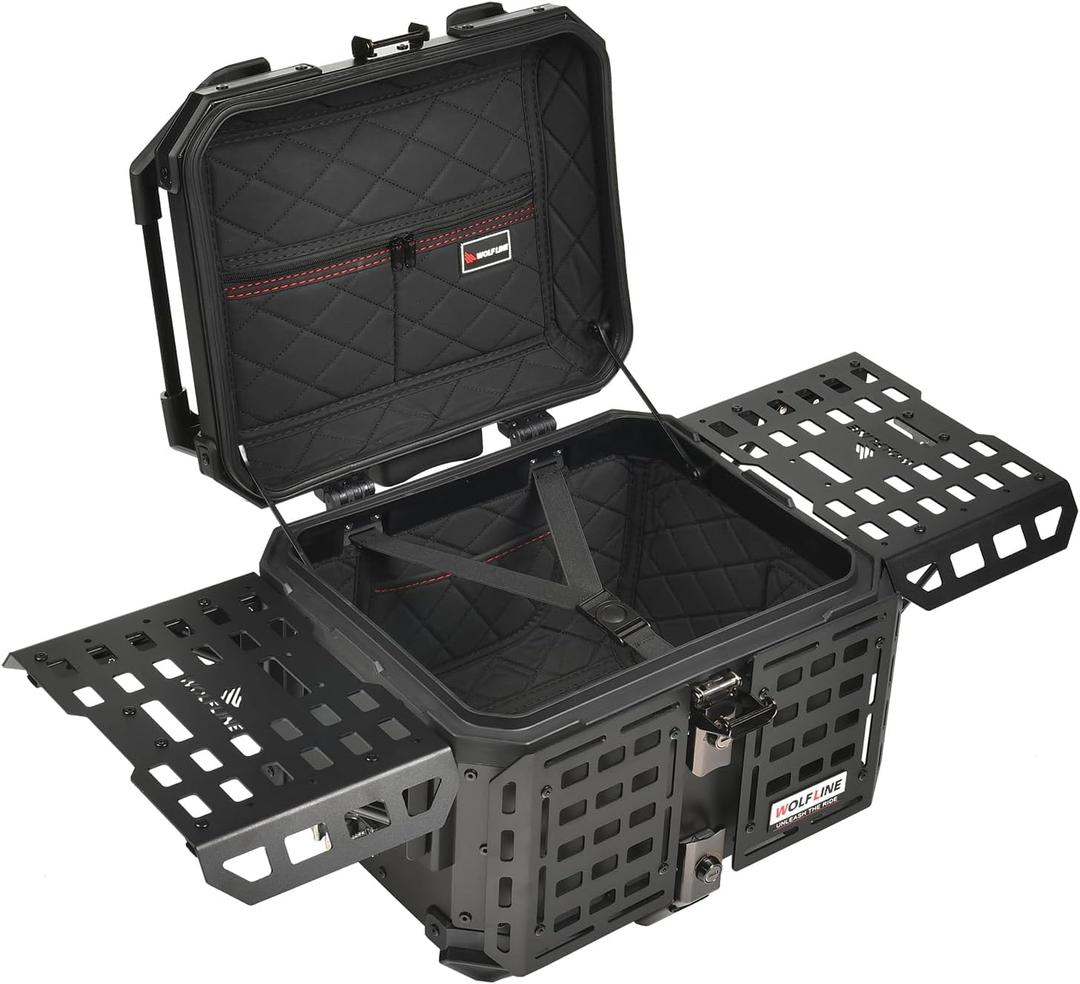 Motorcycle Top Case Universal Aluminum Motorbike Tail Box with Leather Lining 45L Waterproof Detachable Trunk Tour Pack w/Lock, Full Black
