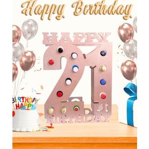 21st Birthday Mini Wooden Liquor Bottle Display Shelf 21st Birthday Decorations for Her Unique Birthday Gifts (Pink)