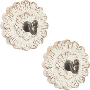 Weysat 2 Pcs Vintage Hooks for Wall Wood Farmhouse Towel Hooks Shabby Chic Wall Decor Boho Coat Hanger for Home Kitchen Office Keys Bags Towel (Flower)