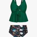 Hanna Nikole Women Plus Size 2 Piece V Neck Tie Tankini Swimsuit with Tummy Control Bikini Bottoms Bathing Suits 18W