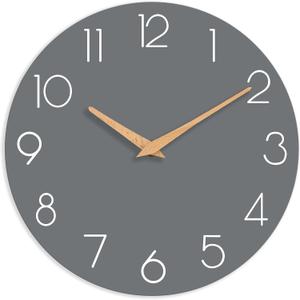 cicininc Wall Clock, 12 Inch Wooden Silent Non-Ticking, Decorative Battery Operated Wall Clocks for Bedroom, Kitchen, Home, Living Room, Office, School, Hotel (Gray)