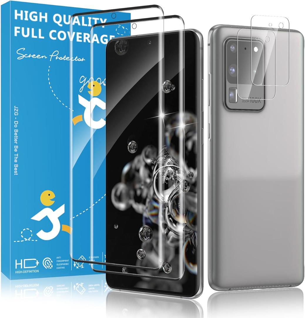 2+2 Pack for Samsung Galaxy S20 Ultra Screen Protector and Camera Protectors, Fingerprint Support, Case Friendly, Bubble-Free, 9H Hardness Glass for S20 Ultra 5G