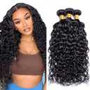 Water Wave Bundles Human Hair Wet and Wavy 3 Bundles 16 18 20 inch 150g 10A Water Wave Human Hair Bundle #1B Color Natural Black