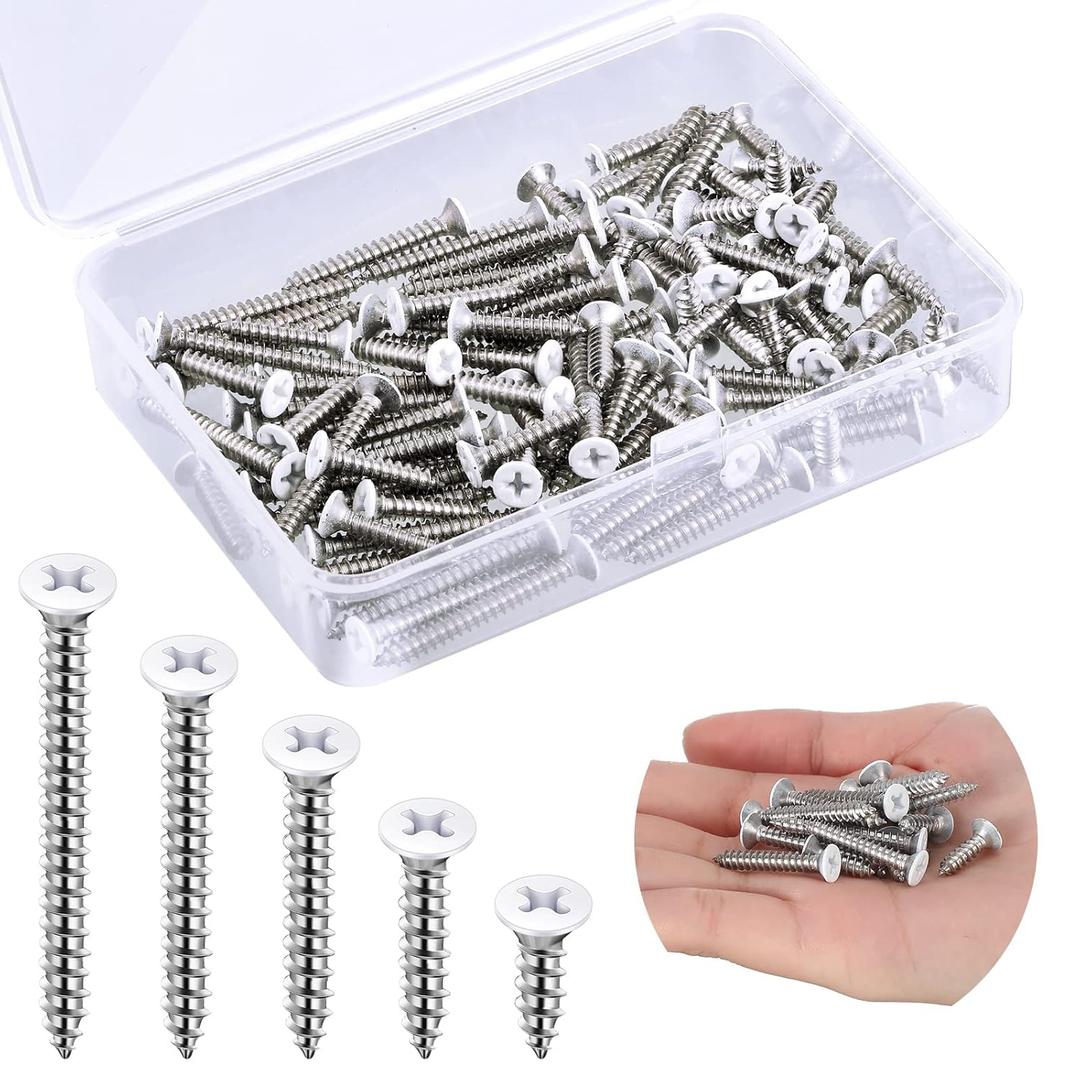 Funrous 100 Pcs 5 Size #8 White Wood Coated Wall Plate Head Screws Covers Stainless Steel Self Tapping Screw for Switches Cover(0.75/1/1.25/1.5/2inch)