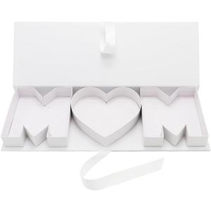 SHENGHE Empty MOM Letter Shaped Gift Box Mother's Day Paperboard Sweet Flower Chocolate Packaging (M Heart M, White)