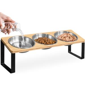 Raised cat Bowls for Indoor Cats by WinTruffles, Elevated cat Bowls, Tilted and Elevated Anti Vomiting Cat Dishes for Food and Water, Set of 3 Stainless Steel Bowl
