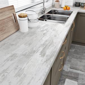 Wallercity Thick Textured Beige Wood Contact Paper 15.8"x78.7" Kitchen Peel and Stick Countertops Contact Paper Gray Matt Cement Wallpaper Self Adhesive Waterproof Vinyl Wrap for Cabinets Desk Table