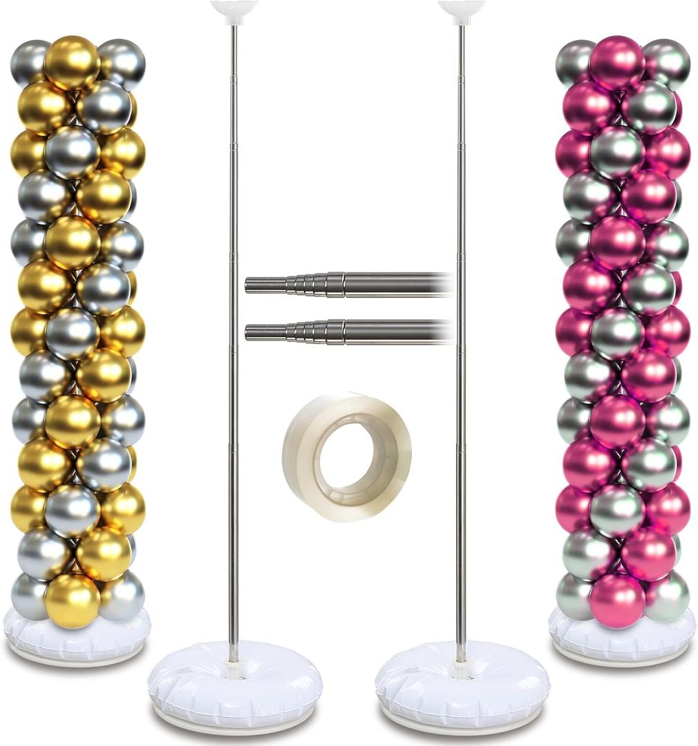 HOSKO Balloon Column Stand Kit for Floor Set of 2, 6.6 FT Adjustable Balloon Tower Pillar for Birthday, Wedding, Baby Shower, Graduation Party Decoration