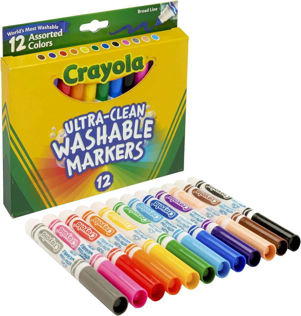 Crayola Broad Line Markers (12 Count), Washable Markers for Kids, Assorted Colors, Arts & Crafts Supplies, For Coloring Books & Art Projects, Ages 3+