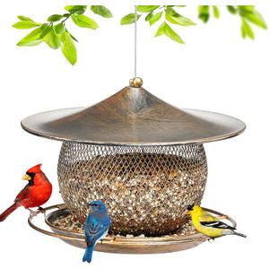 LBTING Bird Feeder for Outside, Squirrel Proof Wild Bird Feeder, Metal Bird Feeders for Hanging Outdoors Garden Yard, Round Lantern-Shaped