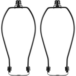Lamp Harp 8 Inch, Saangseon Light Duty Polished Black Lamp Shade Holder Replacement with Finial and 3/8 Detachable Saddle Base, Set of 2 DIY Lighting Accessories