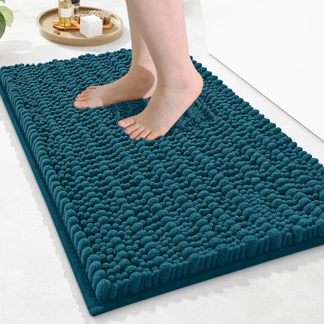 Arotive Luxury Chenille Bathroom Rug Mat, Extra Soft Thick Absorbent Shaggy Bath Rugs, Non-Slip Machine Wash Dry, Plush Bath Mats for Bathroom, Shower and Tub, 24x16, Peacock Blue