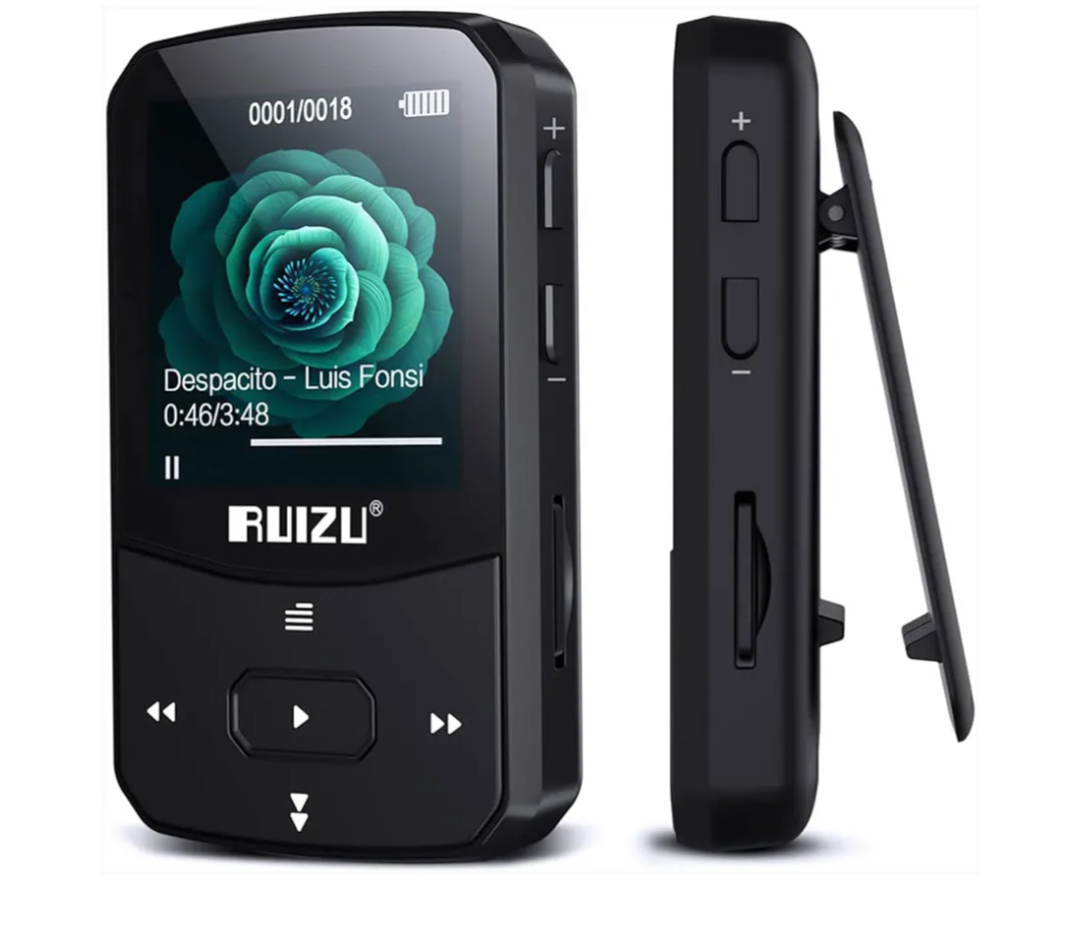 RUIZU 64GB Clip MP3 Player with Bluetooth 5.3, Portable Music Player with Voice Recorder for Sport Running, FM Radio, Pedometer, AB Repeat, Audio Video, Shuffle Playback, Support 128GB TF Card, Black