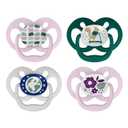Dr. Brown's Advantage Glow-in-The-Dark Baby Pacifier, Fully Symmetrical Soother with Soft Silicone Bulb, Scooter Squirrel-Purple Nature, 6-18m, BPA Free, 4 Pack