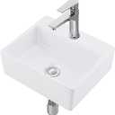 16x12 Inch Wall Mount Ceramic Bathroom Sink - Rectangle Vessel Sink with Faucet Hole, Perfect for Small Bathrooms