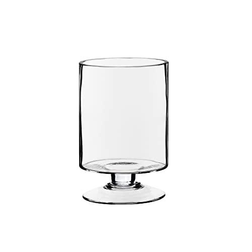 CYS EXCEL Glass Hurricane Pillar Candle Holder (H:8" W:4.75") | Multiple Size Choices Short Stem Candle Centerpieces | Stemmed Glass Cylinder Candle Vase