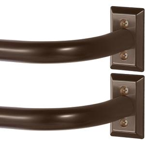 TVWOO Bronze Wrap Around Curtain Rods 2Pack:Blackout Adjustable Window Curtain Rod,Room Darkening Heavy Duty Curved French Metal Single Drapery Rods for Bedroom Kitchen Easy Install, Brown 28-48 Inch