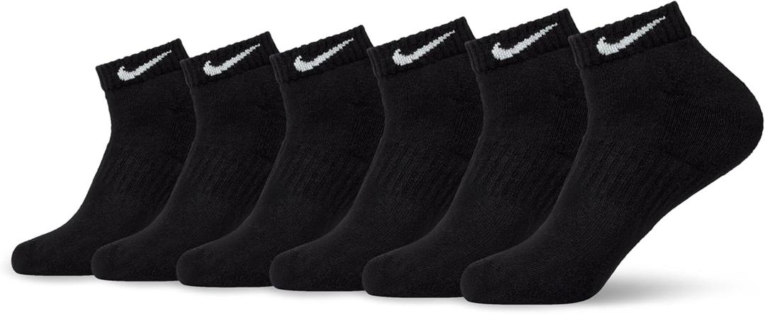 Nike Unisex Everyday Cushioned Training Low Socks (6 Pairs), Black/ White, Large