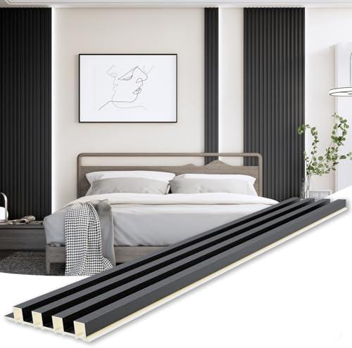WPC Slat Wall Paneling, Modern Accent 3D Wall Panels, 8-Piece 94.5" x 6.6" TV Wall Panel, Bedroom, Living Room, Matte Black
