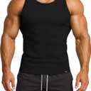 Men's Ribbed Workout Tank Tops Fitness Muscle Gym Tanks Sleeveless Bodybuilding Shirts Black (L)
