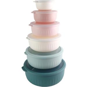 COOK WITH COLOR Prep Bowls with Lids- Wide and Deep Nesting Plastic Small Mixing Bowl Set with Lids, 12 Piece Set - Wide Bowls, Teal and Pink