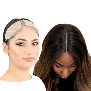 MILANO COLLECTION Lace Top Grip Comfort Band for Toppers Hair & Wiglets, Non-Slip & Glueless Velvet Wig Band for Large Base Hairpieces, Adjustable Top Grip for Hair Topper & Wigs, Beige, Large