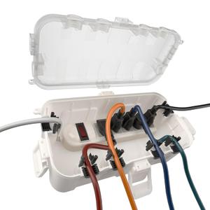 Flemoon Medium Outdoor Electrical Box Waterproof with Clear Lid, Weatherproof Extension Cord Cover for Photocell Light Sensor Timer, Power Strip, Outlet, Plug, Socket, Transparent and White (1 Pack)