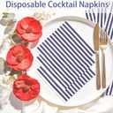 SietDESEO 50 Pieces Navy Blue Striped Napkins Disposable 3-Ply Blue and White Striped Cocktail Napkins Paper Dinner Napkins for Birthday Baby Shower Wedding Party Beverage Napkin