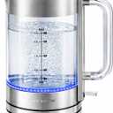 OVENTE Electric Kettle, 1.7L Double Wall Glass Tea Kettle with Stainless Steel Base, Acrylic Handle, 1500W Cordless Fast Boil Borosilicate Water Boiler, Easy Fill Lid & Auto Shut-Off, Silver KG912S