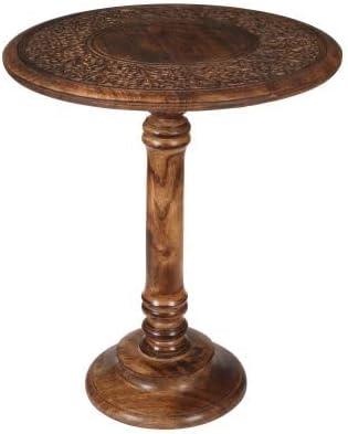 Lightnpro Hand Carved Solid Mango Wood Round Pillar Accent Table - 18" 22" Rustic Farmhouse Side End Table | VintageRustic Boho Nightstand for Living Room, Bedroom & Entryway, 18x22 Inches