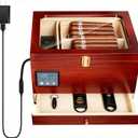 Electric Cigar Humidor Cabinet with Precision Humidity Control & Digital Display | 65-Capacity Double Cedar Shelves, Clear Front & Accessory Drawer, Father's Day Gift for Men Brown