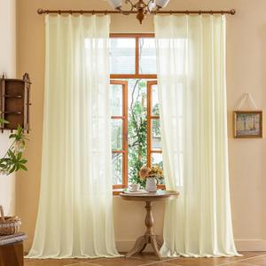 Beige Pinch Pleated Sheer Curtains 120 Inches Long for Living Room Ceiling to Floor Light Filtering Pleated Drapes with Adjustable Hooks Soft Touch 10ft Curtains, Beige, 42"W x 120"L, 2 Panels