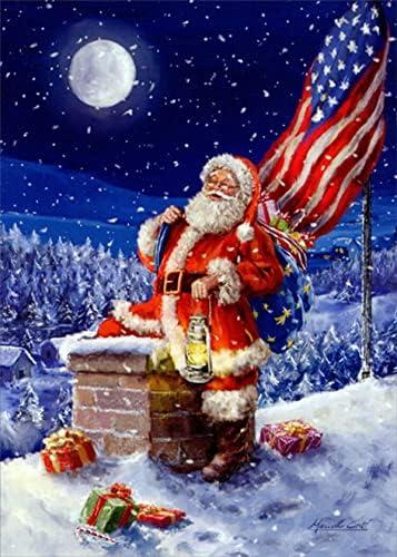 LPG Greetings Santa, Chimney and American Flag Box of 18 Patriotic Christmas Cards