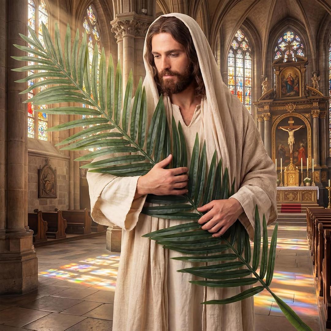 Giegxin 1 PC 55 Inch Palm Branches Leaves for Palm Sunday Easter Palms Fronds Artificial Leaves Stem Religious Christian Decor for Easter Holy Week Floral Arrangement Supply Church Altar Decor (Green)