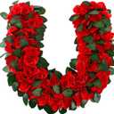 Riceshoot 15.7 Inch Derby Horse Racing Decorations Rose Wreath Red Artificial Flower Horseshoe Wreath Farmhouse Equestrian Door Decor for Horse Race Day Party Decorations