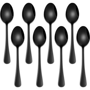 DEHOV 5.5 Inch Black Small Teaspoons,Set Of 8 Stainless Steel Coffee Spoons,Black Mini Spoons For Dessert,Cake,Durable Demitasse Spoon