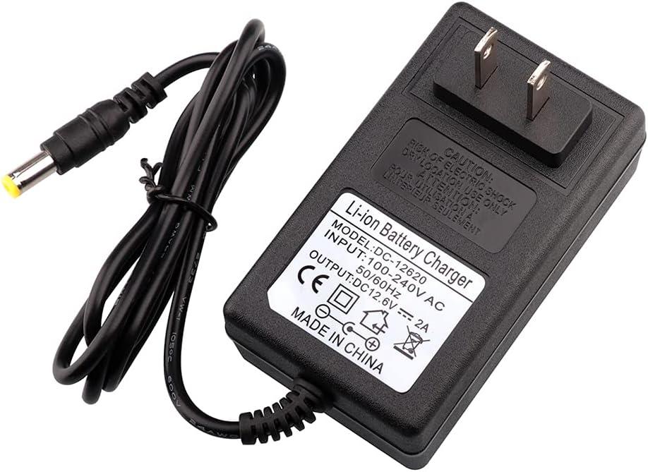 12.6V Charger Lithium ion 12V-2A Charger AC/DC for Most 12V Massager 11.1V 10.8V 3Series Battery Pack Charge DC 5.5X 2.5mm / 2.1mm
