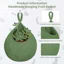 3 Pack Boho Hanging Fruit Baskets,Woven Cotton Teardrop Wall Baskets,Green | Hanging Baskets for Kitchen Organizing,Produce Holder with Metal Hooks,Wall Fruit Vegetable Potato Onion Storage,3 Sizes
